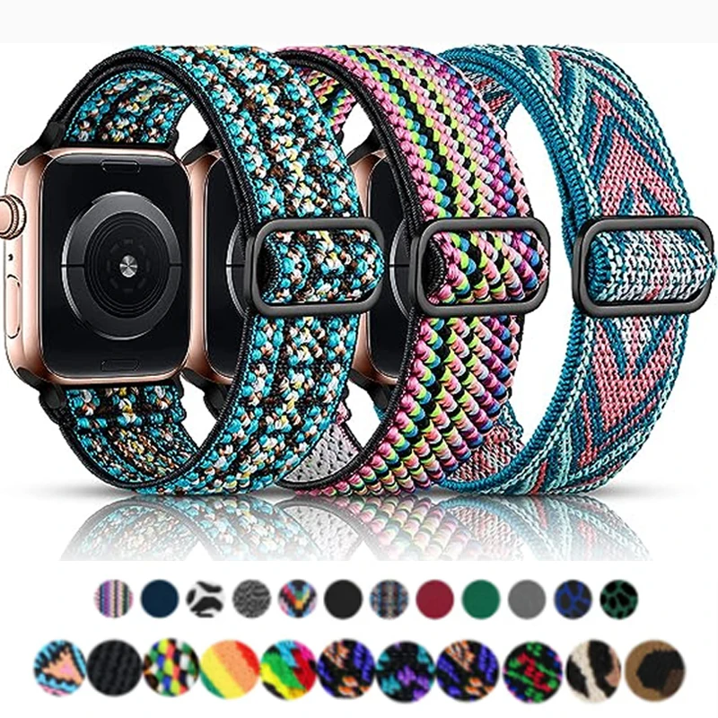 Bohemian Elastic Strap for Apple Watch Band 44mm 45mm 41mm 40mm Nylon loop pride Bracelet iWatch Series 8 7 6 5 4 Se Ultra 49mm