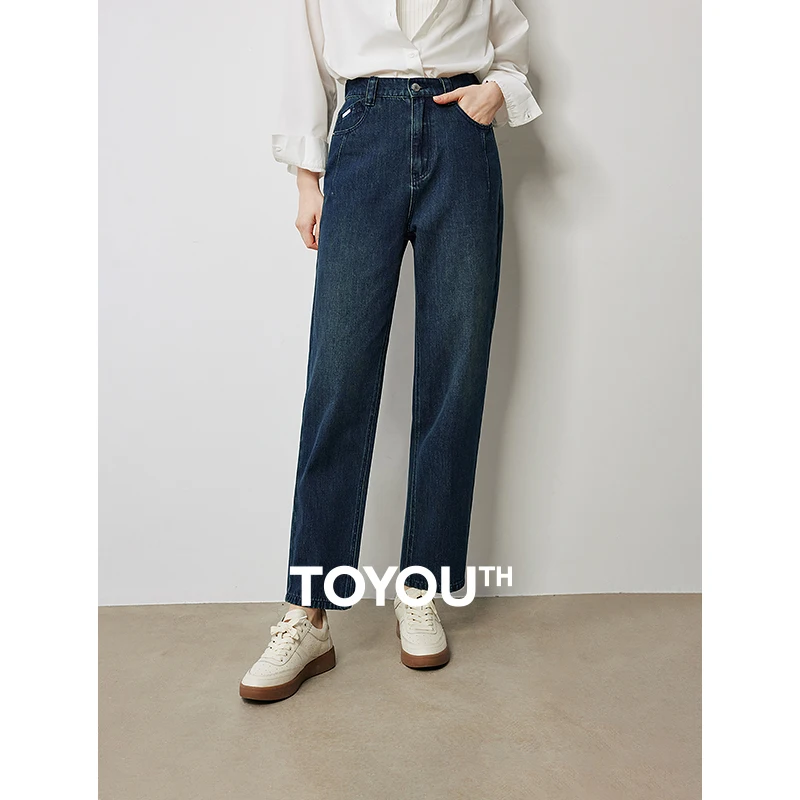 

TOYOUTH Women Denim Jeans 2024 Autumn New Elastic High Waist Ankle Length Harem Pants