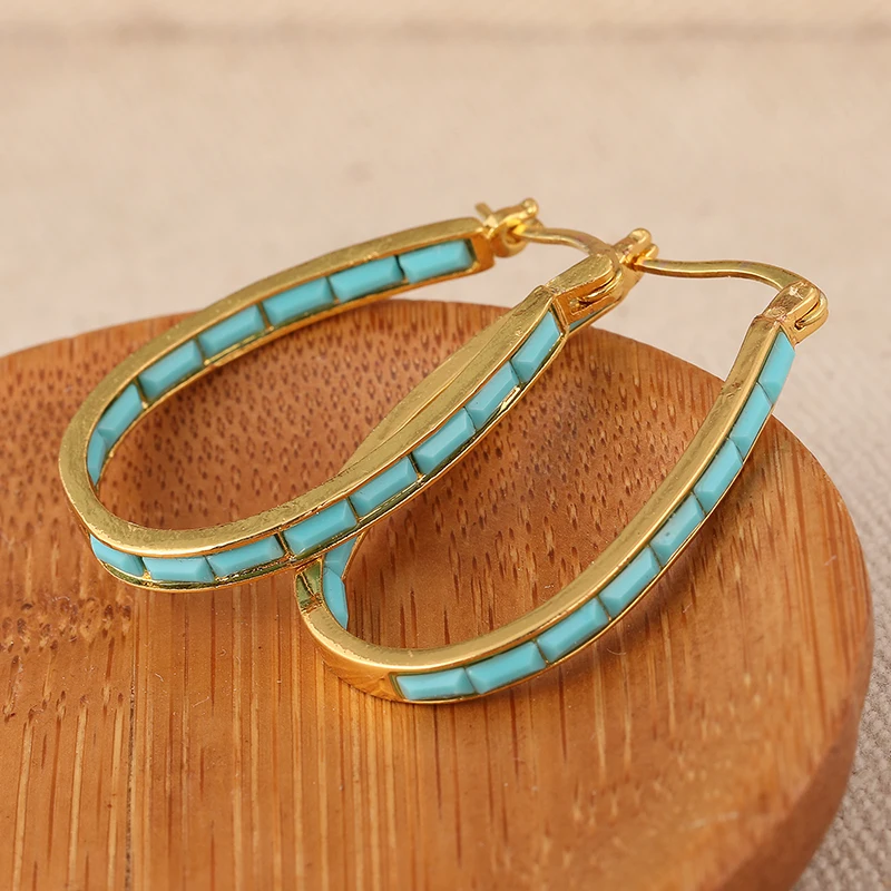 ヴィンテージシンプルな象嵌合成ターコイズゴールデンメッキフー - Turquoise Stone Ring のレビューと価格