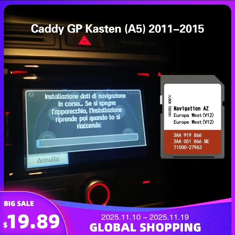 

Commbine for VW Caddy GP Kasten (A5) 2011-2015 RNS 315 WEST Europe Map Navigation SD Card