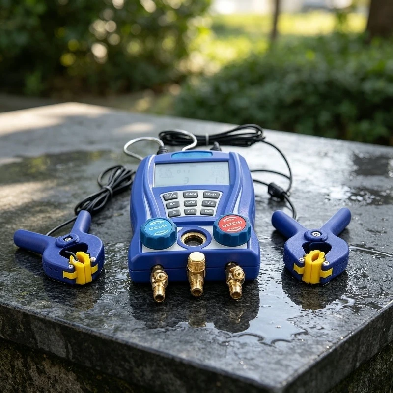 Digital Manifold Pressure Gauge Refrigeration Vacuum Temperature Meter HVAC Air Conditioning Testing Work