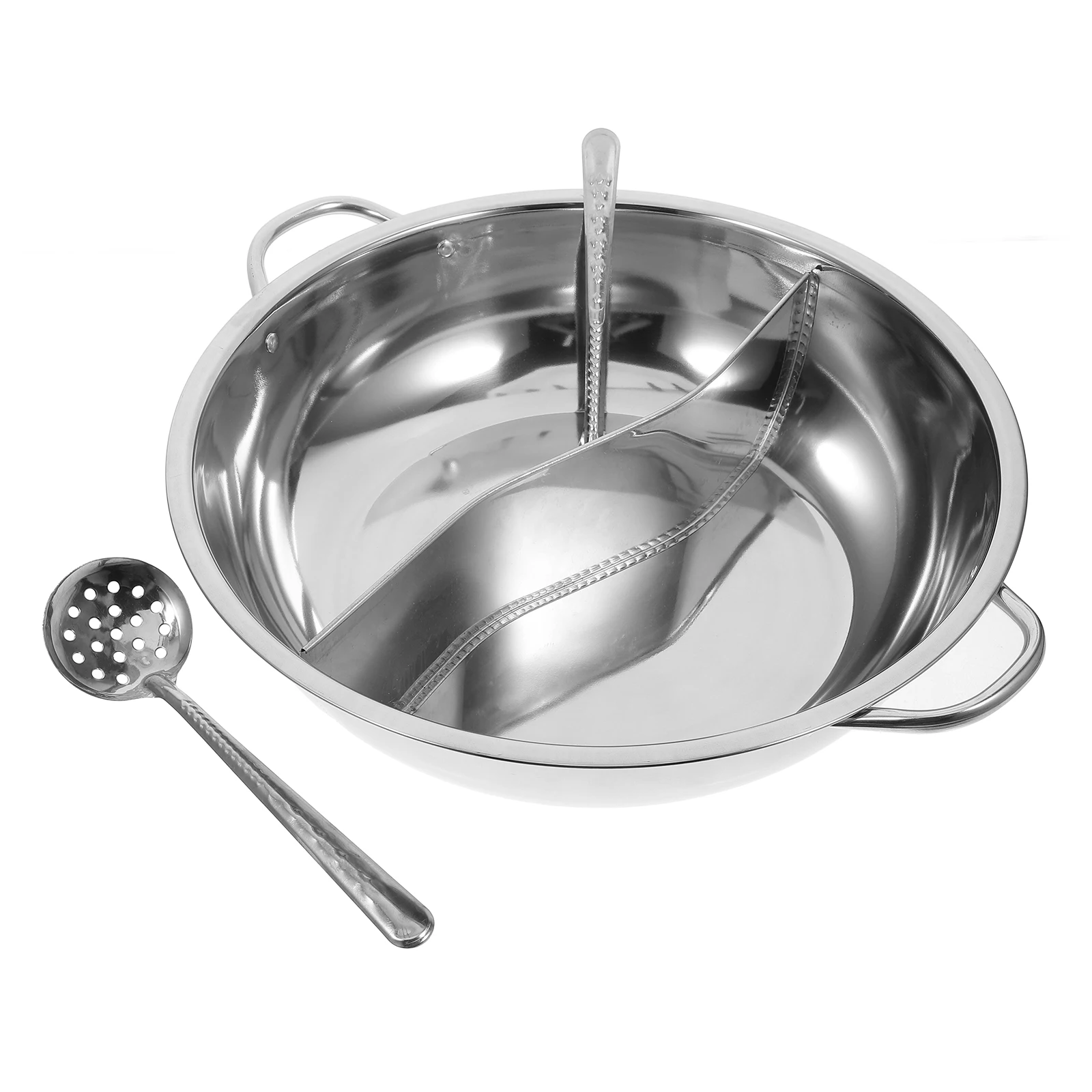 

Stainless Steel Hot Pot With Divider Thickened Soup Pan Dual-Function Stockpot For Family Gatherings Kitchen Cookware