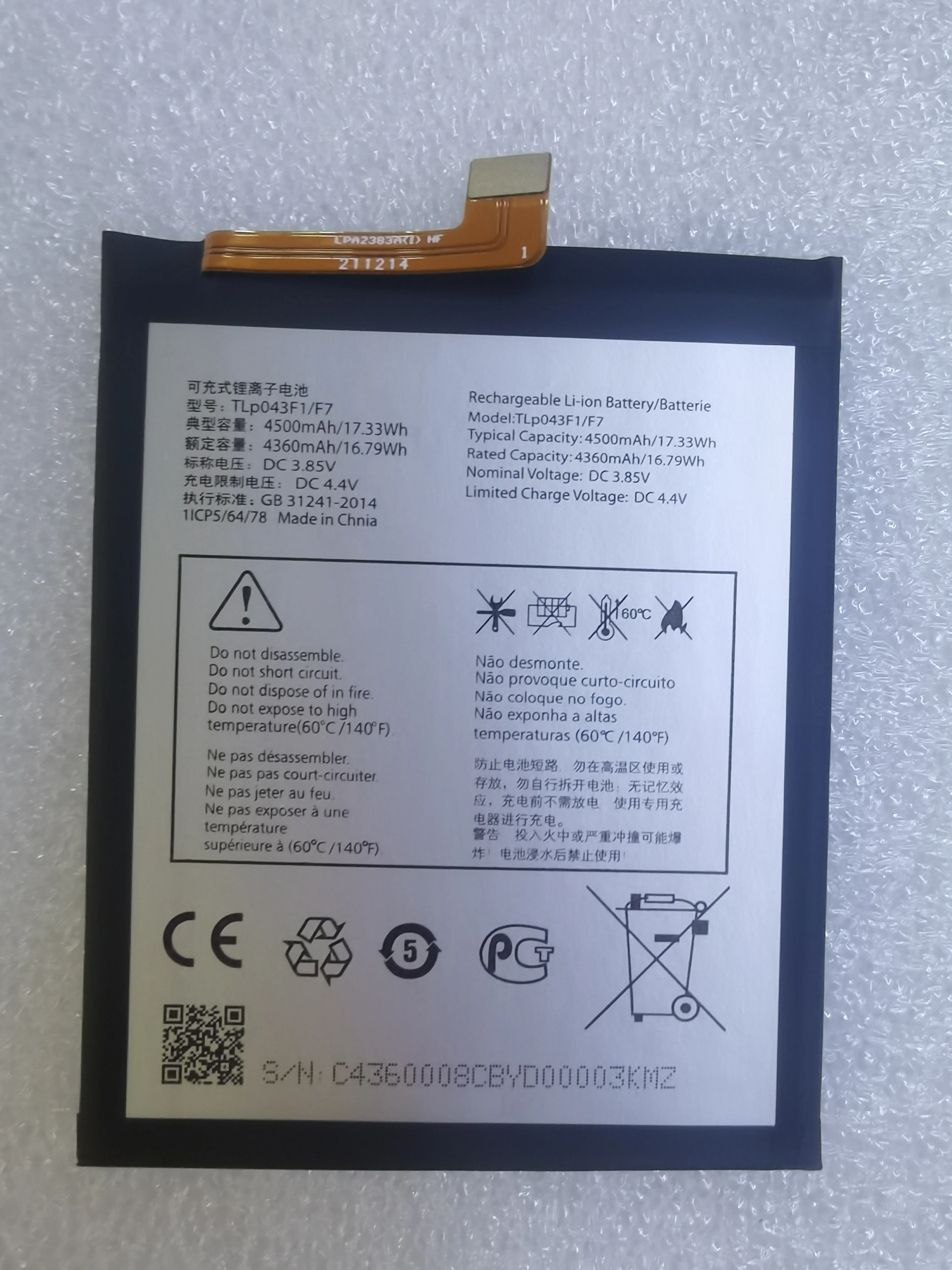 Battery For Tcl 10 5G Uw/T790y/T790h Battery Alcatel Tlp043F1 Tlp043E1 4500Mah