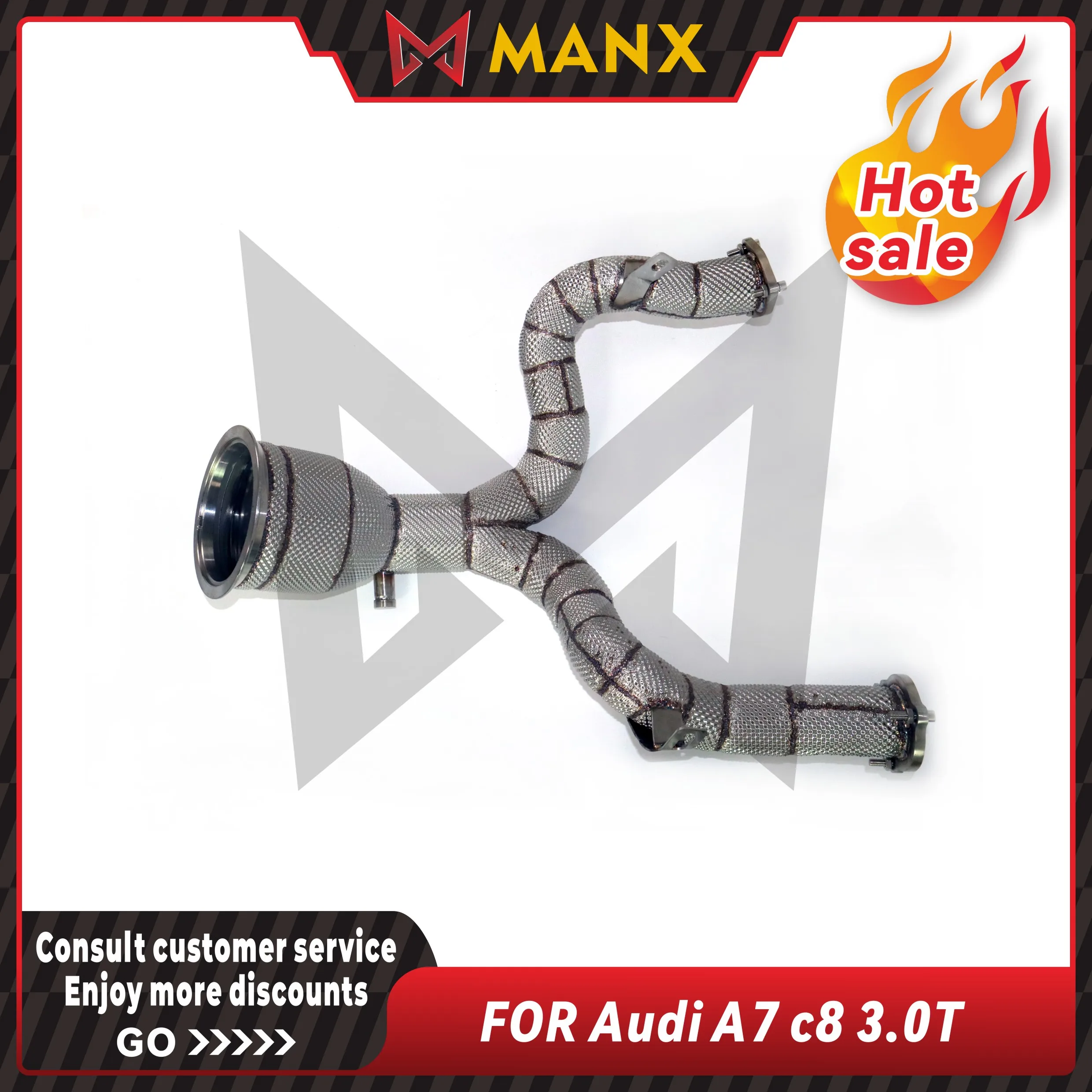 

High Flow Downpipe for Audi A7 C8 With 200 Cell Cat With heat shield Stainless Steel Performance Upgrade