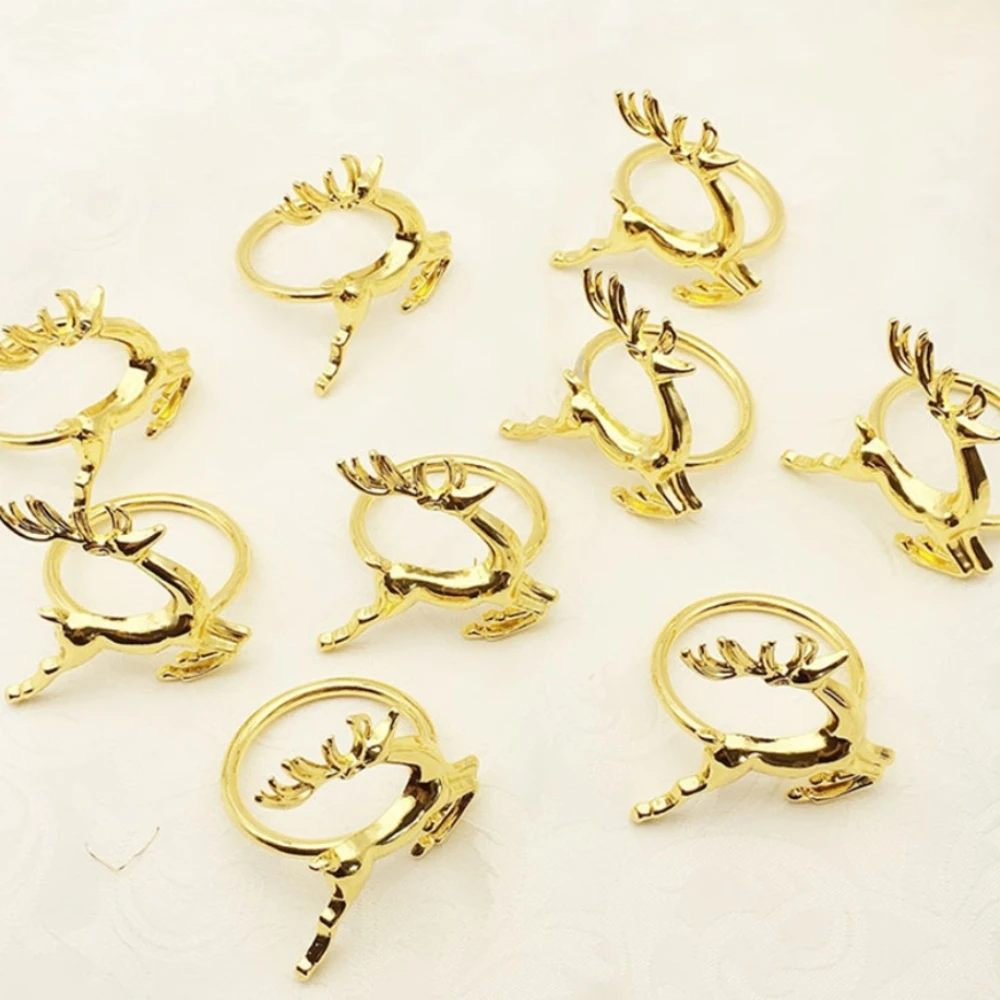 50pcs/lot Premium Golden Napkin Buckle Christmas Deer Napkin Circle Wedding Napkin Table Dining Table Decoration