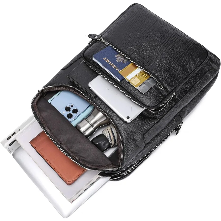 حقيبة ظهر من الجلد المحبب بالكامل من LANNSYNE للرجال مقاس 15.6 بوصة حقيبة ظهر جلدية للكمبيوتر المحمول والمشي لمسافات طويلة حقيبة سفر للتخييم #2