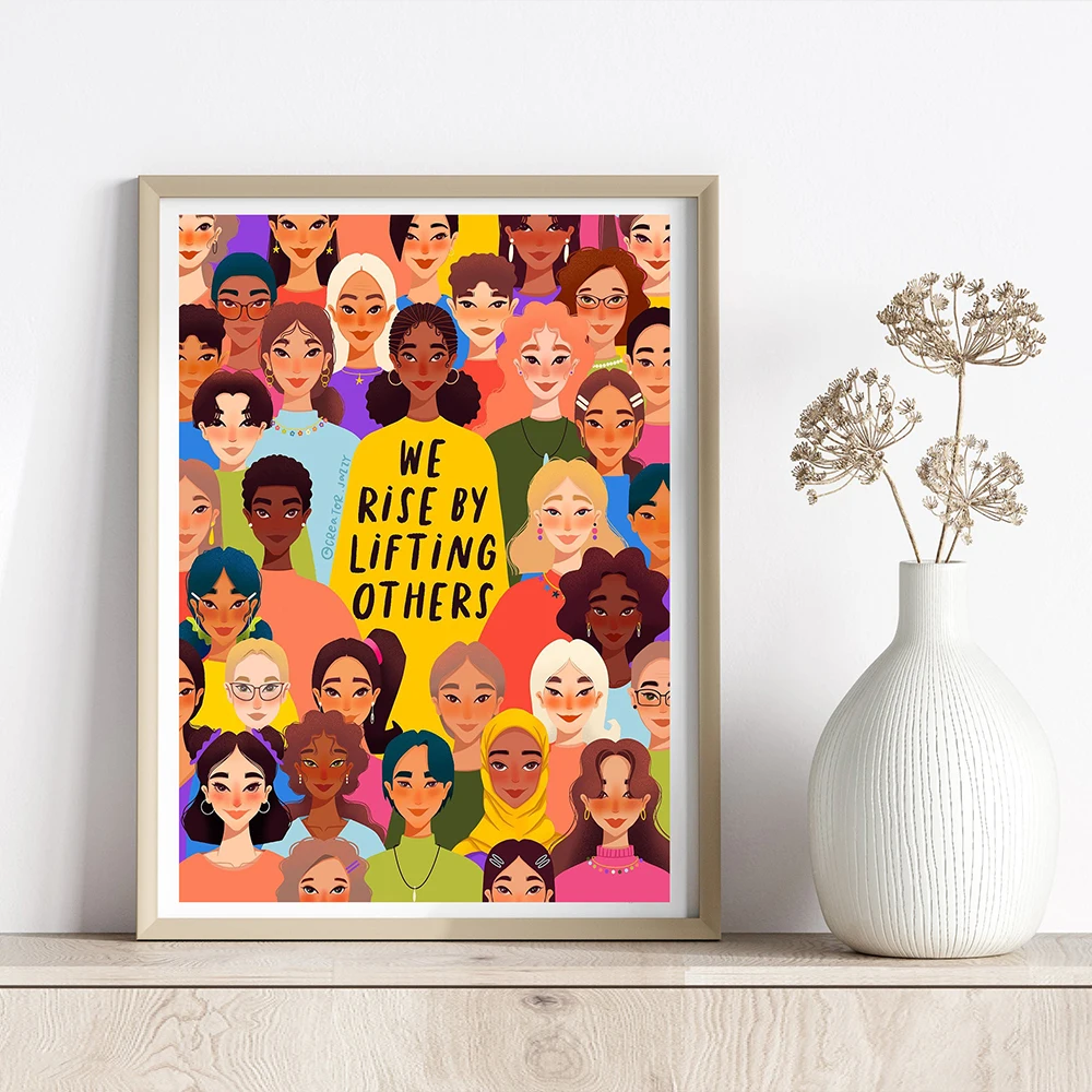 Feminist Wall Art Posters We Rise By Lifting Quote Canvas Painting Prints Women Power Girl Power Pictures for Living Room Decor