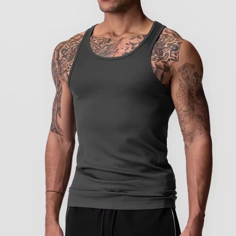 Mens fitness gyms Tank top men Fitness sleeveless shirt Male Screw thread breathable Sports vest Undershirt Gyms Running vest me image 2