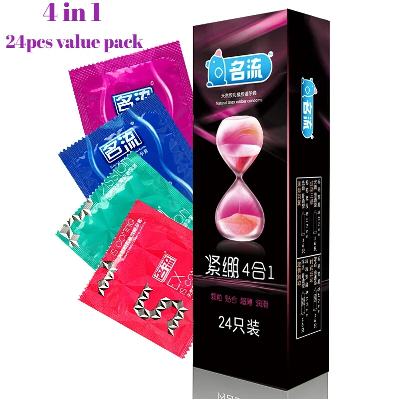 24pcs Mingliu Condoms 6 Types In 1 box Ice Fire safe Sex Condom Mingliu Thin Condoms Mingliu G-spot Condoms Tight Condom