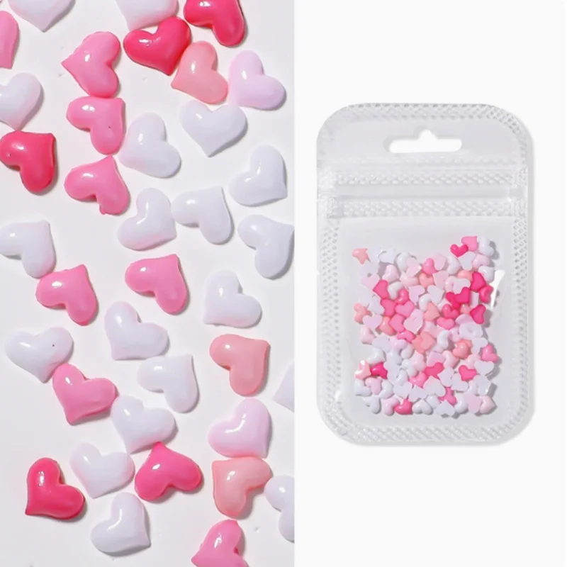 100Pcs Dopamine Mini Love Nail Art Charms 3D Candy Color Resin Small Heart Popular Peach Heart Color Mixed Nail DIY Decoration