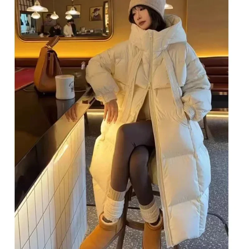 Oversized Women\'s Down Cotton Coats Korean Loose Hooded Thick Warm Long Puffer Jacket Winter Coat for Women Parkas Outerwears