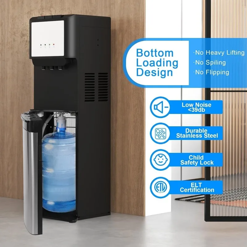 موزع مبرد مياه تحميل سفلي لزجاجات سعة 5 جالون - موزع مياه ساخن وبارد وغرفة مع 3 درجات حرارة، قفل أمان للأطفال