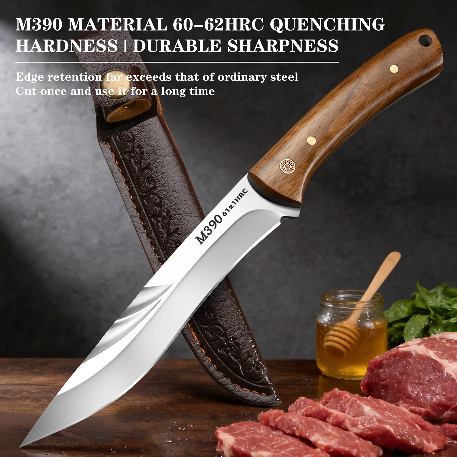 Cuchillo de cocina de acero con alto contenido de carbono M390, cuchillo profesional para deshuesar carne, cuchillo para cortar carne con mango de madera, herramientas de cocina