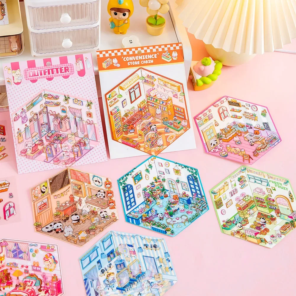 Cartoon Fairy Tale Scenery House Stickers Miniature 3D Landscape Scene Stickers Cross Border Hand Account Stickers