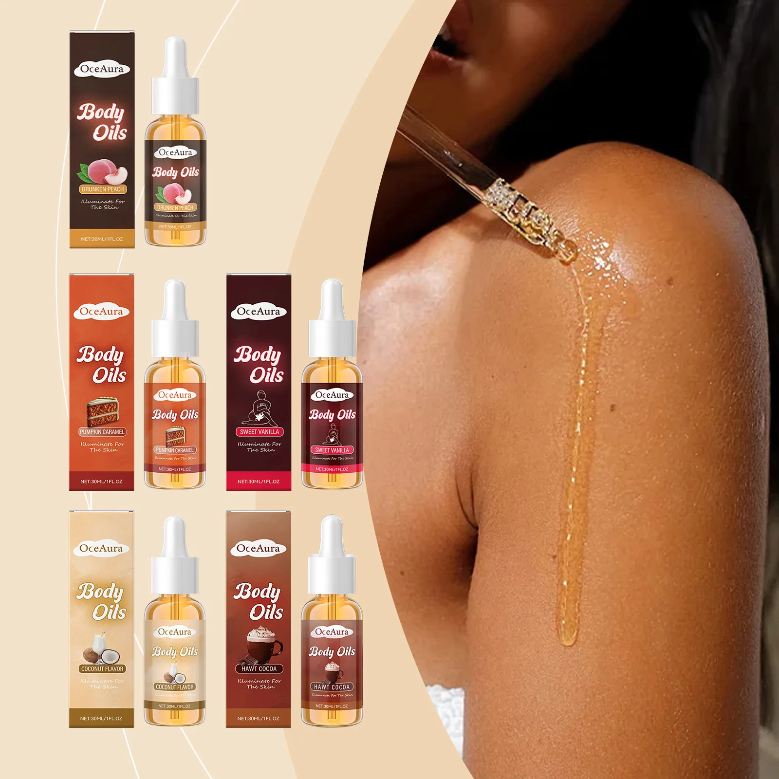 زيت عطري لترطيب الجسم من OCEAURA، مرطب، بشرة ناعمة وناعمة، زيت عطري أنيق للجسم