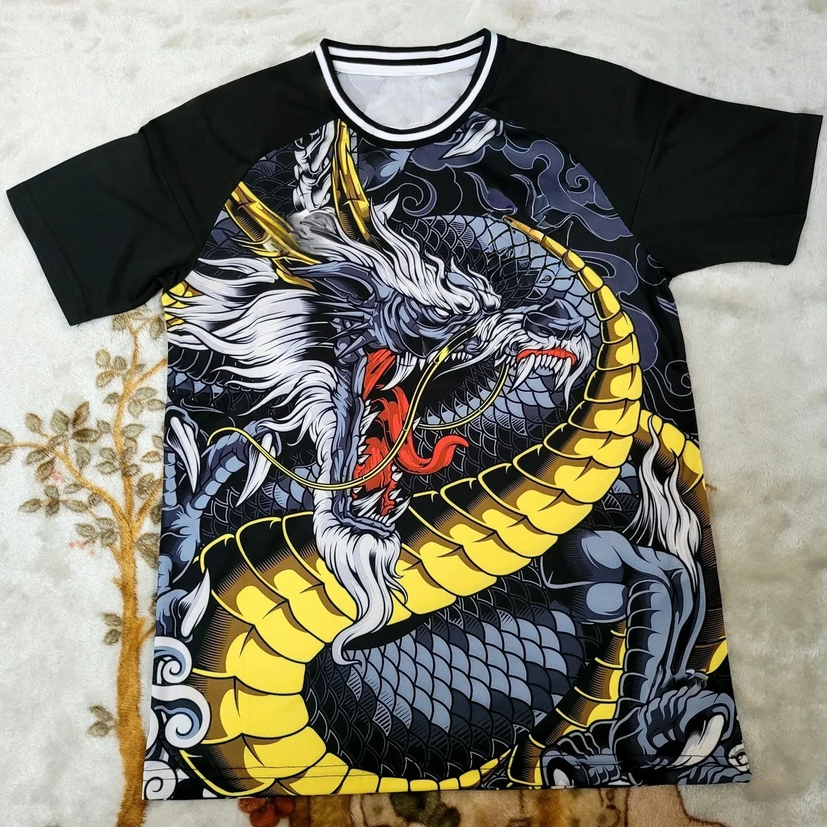 Adult and Children's Ukiyo-e Dragon 3D Print Color-blocking T-shirts, Featuring A Bold Dragon Design