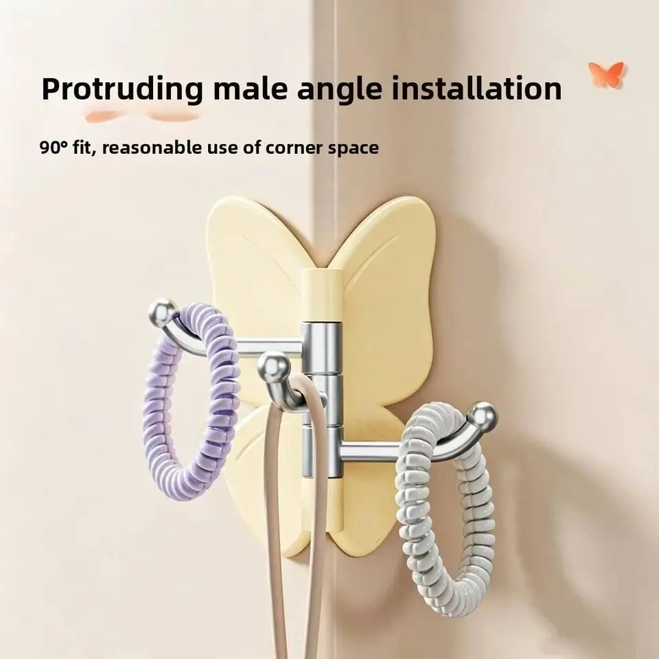 3-Prong Rotating Butterfly Adhesive Hooks No-Drill Swivel Wall Hanger for Towel Key Bathroom Kitchen Organizer Holder