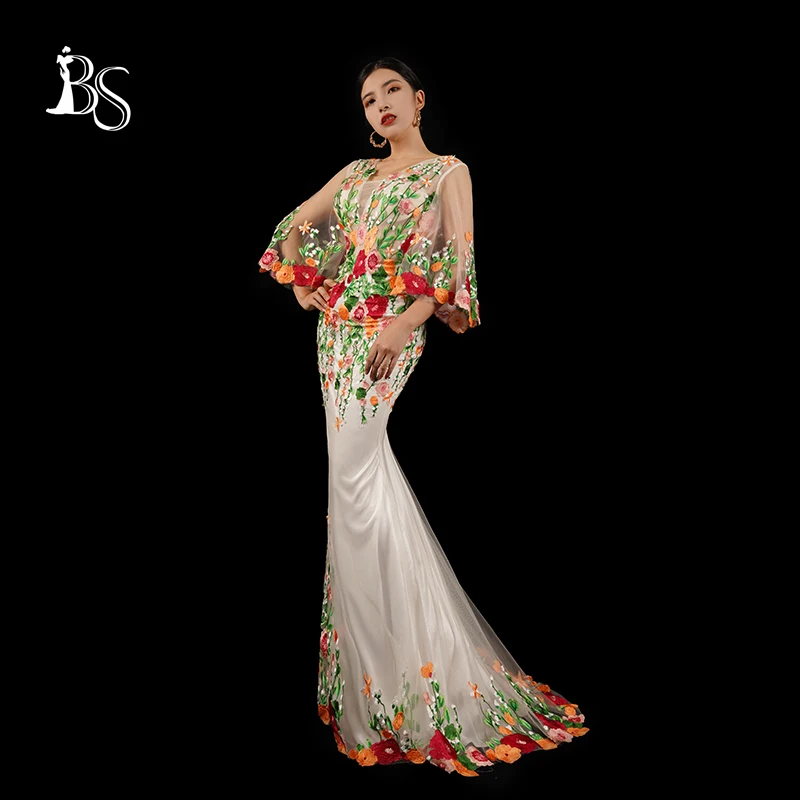 Bai Sha Custom Prom Dress Mesh Yarn Embroidery Sexy Party Dress Yp110  vestidos de fiesta elegantes tallas grandes