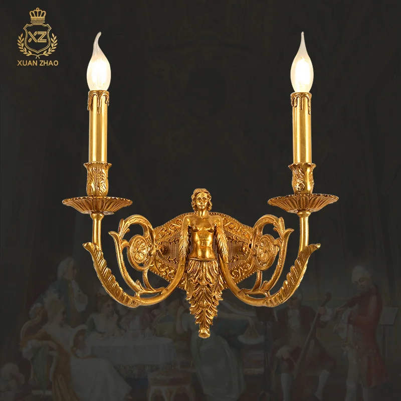 French Luxury Full Copper Wall Lamp Hotel Hall Vintage High Quality Indoor Copper Lamps and Lanterns Bedroom Copper Lamp