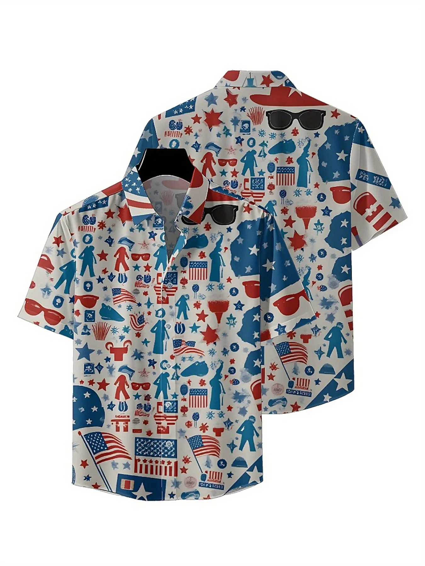 Camisas hawaianas de talla grande para hombre, estrellas y rayas, patrón de Estatua de la Libertad, camisas con botones, ropa casual unisex, verano