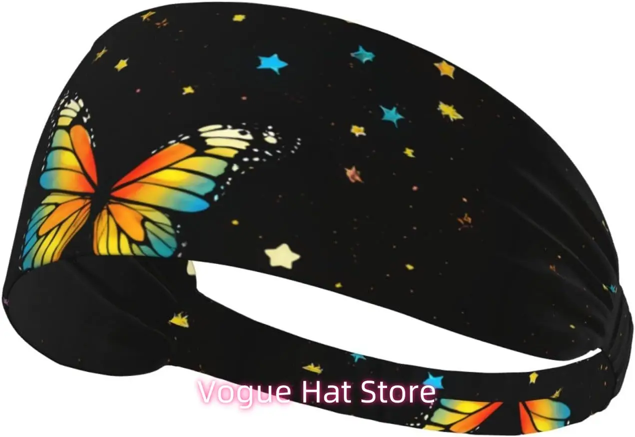 

Elastic Exercise Headband - Soft and Breathable Headband for Running, Cycling, Yoga, and More Butterflies in The Stars Printing