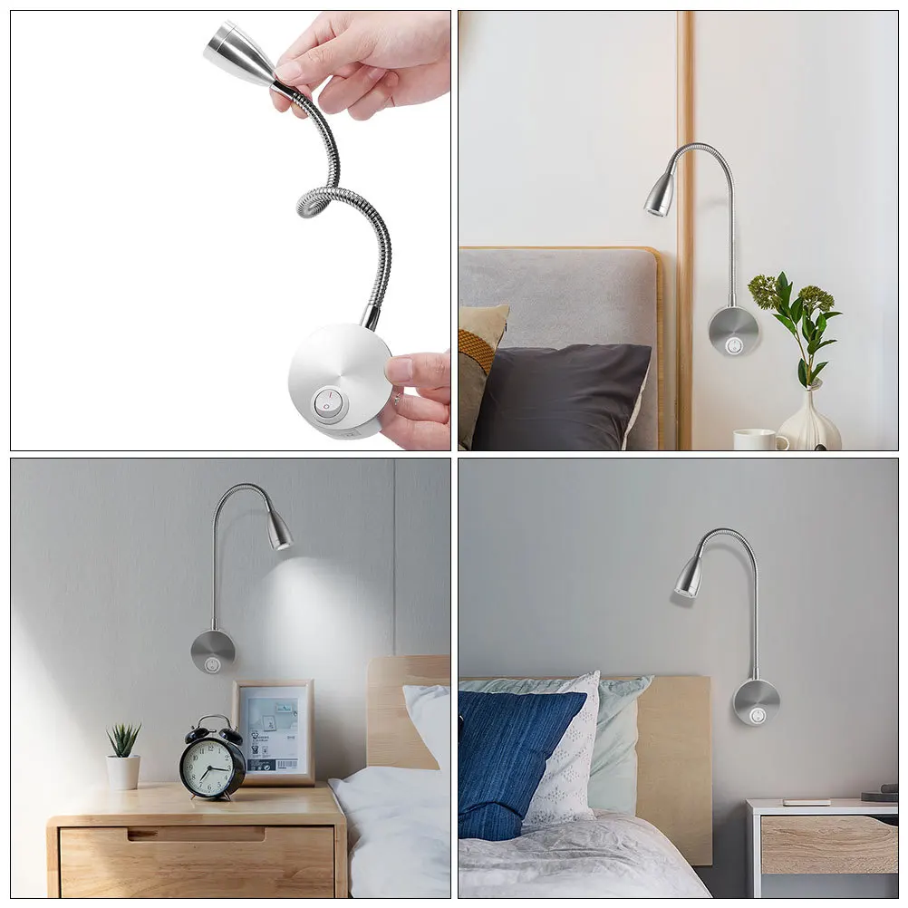 

Rotation Led Wall Lamp 360 Degree Adjustable Gooseneck Warm White Light For Bedroom Bedside Reading Silver Long Arm Wall Light