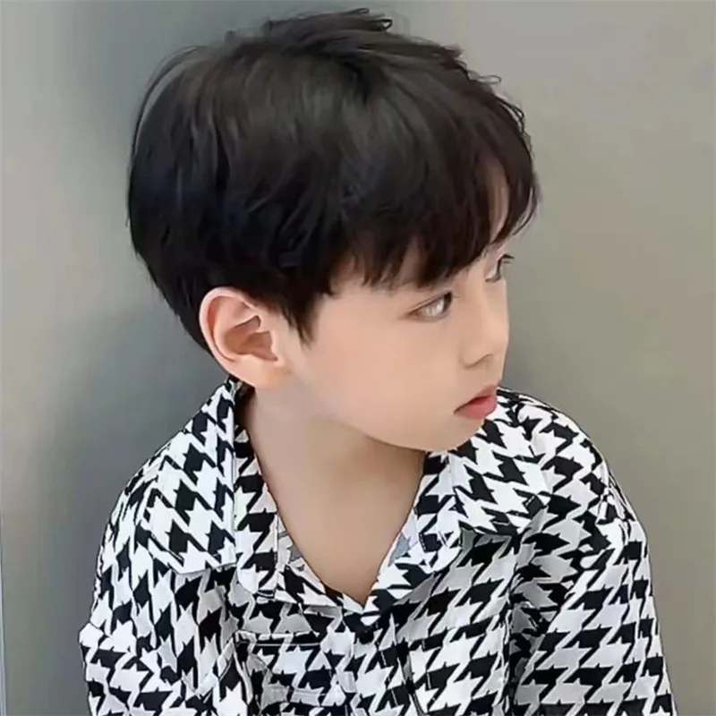 Children\'s Wig Short Hair Korean Baby Boy Toupee Headwear Accessories Black Dark Brown Kids Nice Birthday Present Outdoor Travel