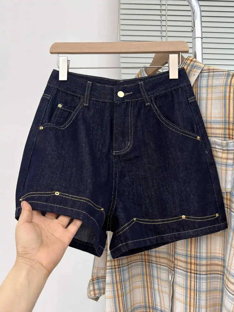 Taille haute grande taille femmes court mode nouveau déplacement Straightleg Jean été Simple tout Match pantalon à jambes larges