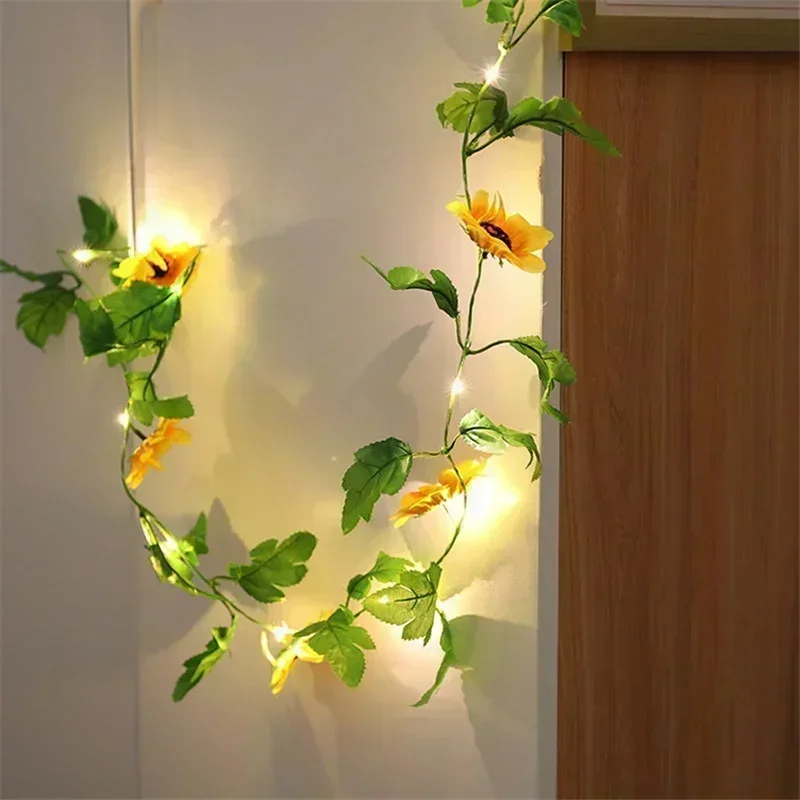 Simulation Greenery Flower String Lights Artificial Plant Garland LED Ambient Light Holiday Wedding Party Indoor Room Decoration