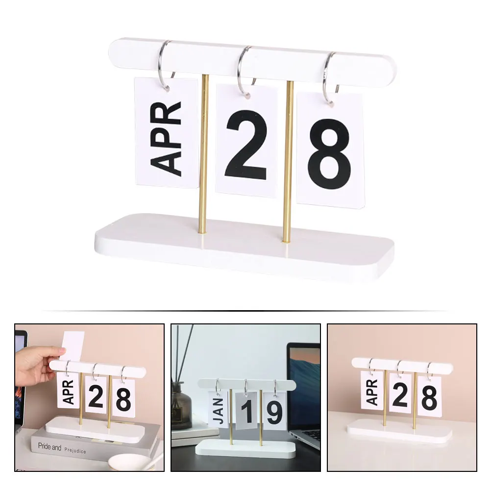 

Vintage Wooden Flip Reusable Desk Calendar Table Office Home Decorative Standing Countertop Calendar Perpetual Large Size Simple