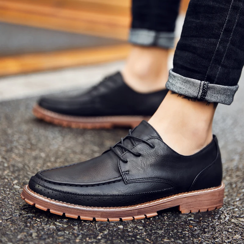 Zapatos de cuero Brook: zapatos de cuero en la oreja de un solo paso de estilo británico, zapatos de cuero multifuncionales casuales para hombres