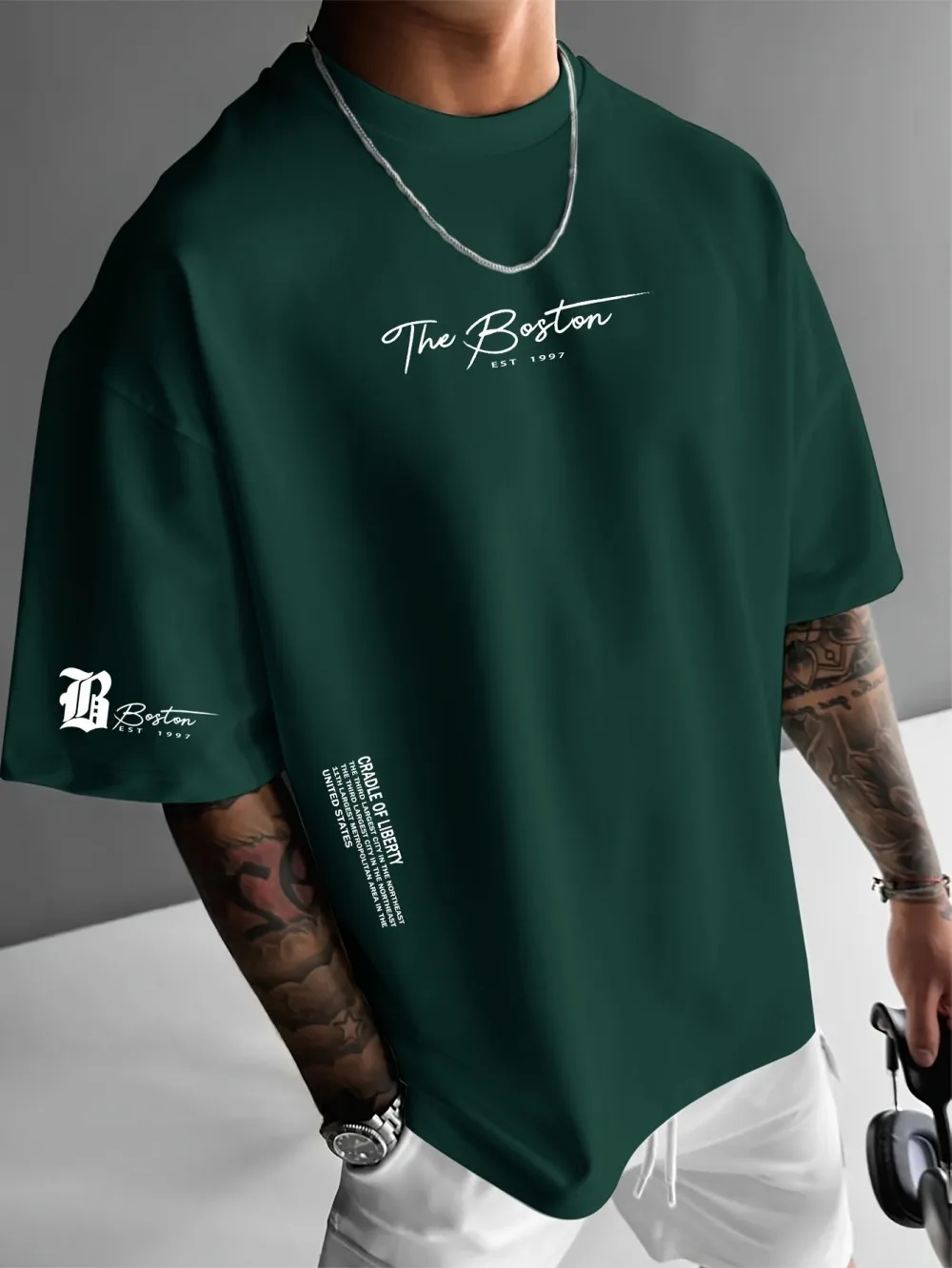New men's polyester fabric casual comfortable breathable round neck T-shirt with letter pattern suitable for outdoor sports image 6