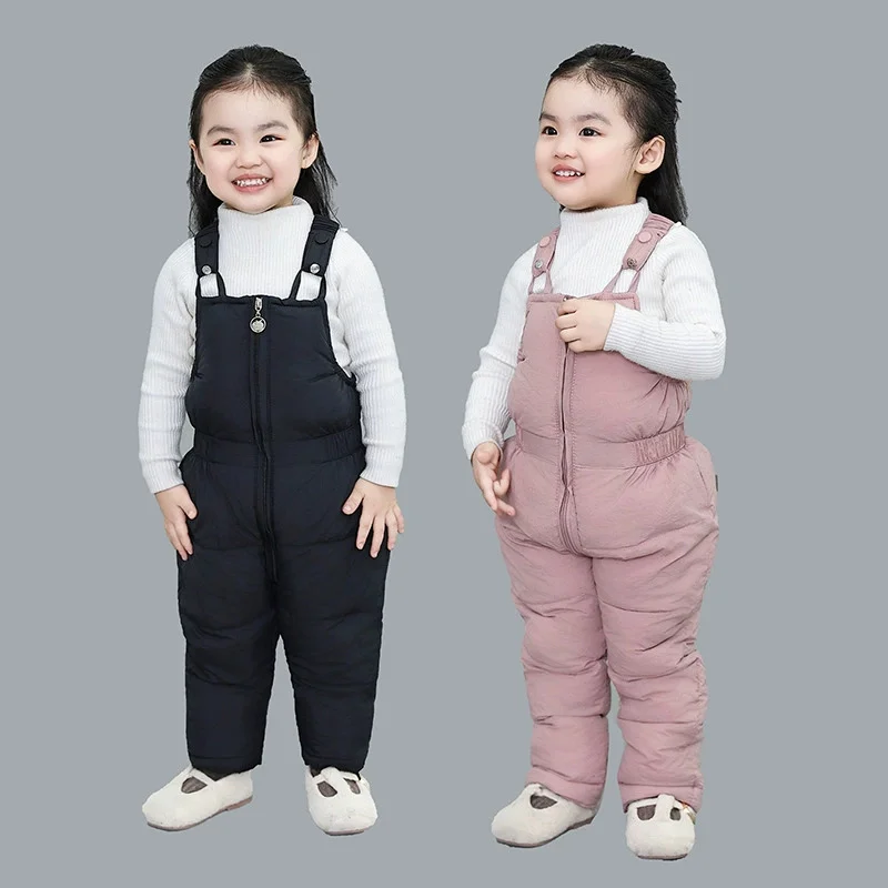 -10°C Kids Down-Filled Overalls Boys Thickened Jumpsuit Girls Warm Winter Outerwear Romper Baby Casual Cotton Pants Bodysuits