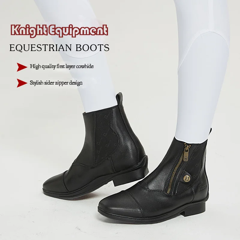 

Equestrian Riding Booties Spring Summer Cowhide Horse Riding Boots Side Zipper Men Women Child Knight Boots