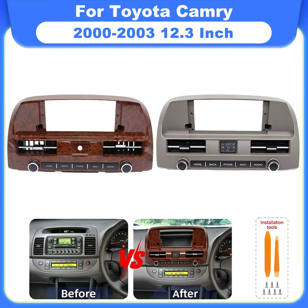 12.3 Inch Android Stereo Fascia Frame For Toyota Camry 2000-2003 Dash Panel Kit With Clock & Physical Buttons