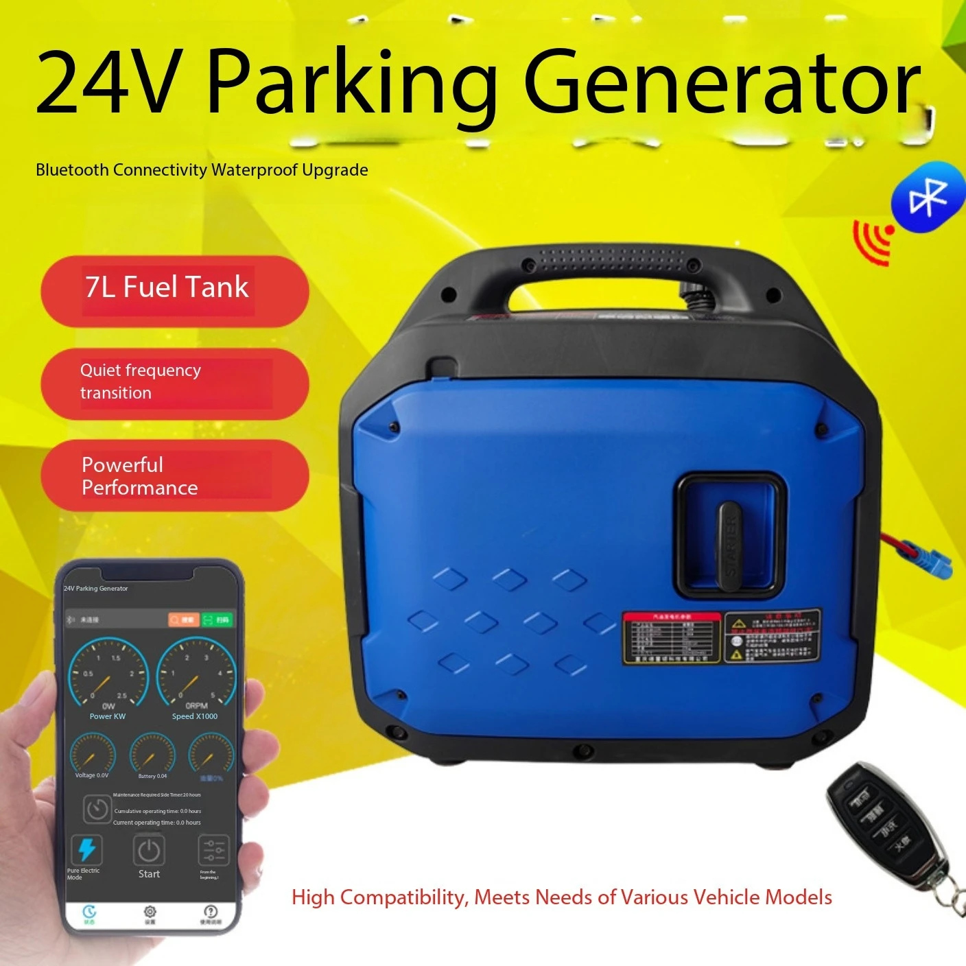 Intelligent Variable Frequency 24V Portable Generator for Truck Parking AC, Low Noise Heavy Duty Car Air Conditioner