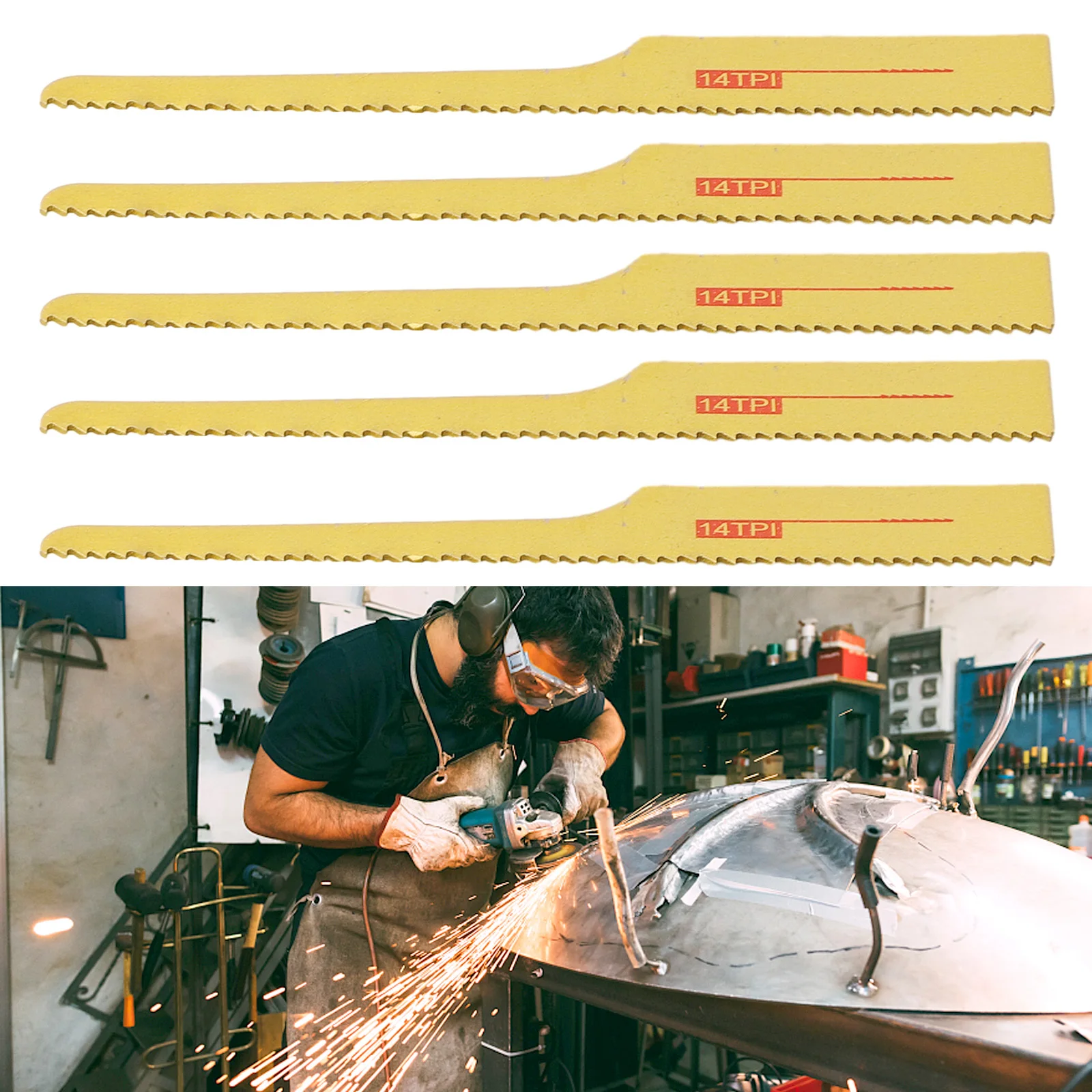 5PCS 14T 18T 24T 32T Pneumatic Saw Blades Air Tool Gold For Wood Fiberglass Plastic Sheet Metals Cutting Reciprocating Saw Blade