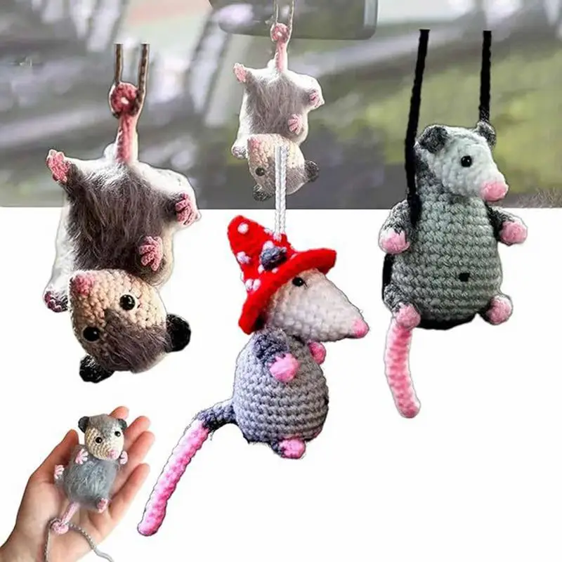 Handmade Knitted Mice Crochet Gifts Cute Shape Car Decoration Vivid Colors Car Charm For Family Friends Colleagues Birthday