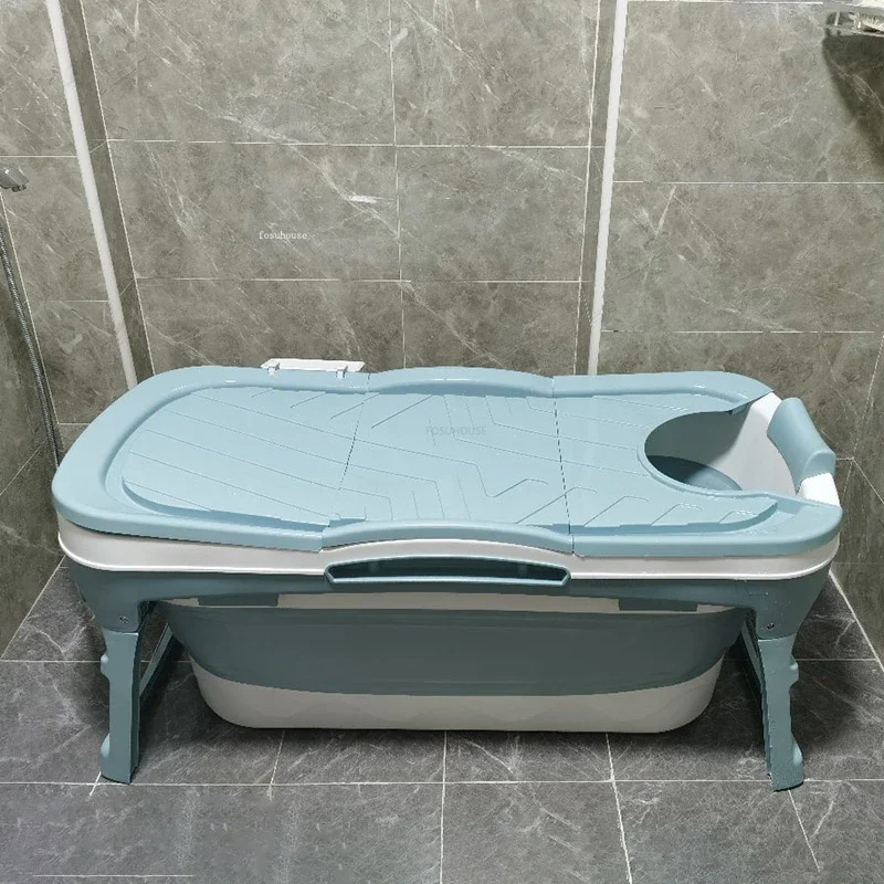 Adult Home Folding Bathtubs Comfortable Full-body Bathtubs Portable Bath Bucket Thickened Plastic Bath Barrel with Armrests GM