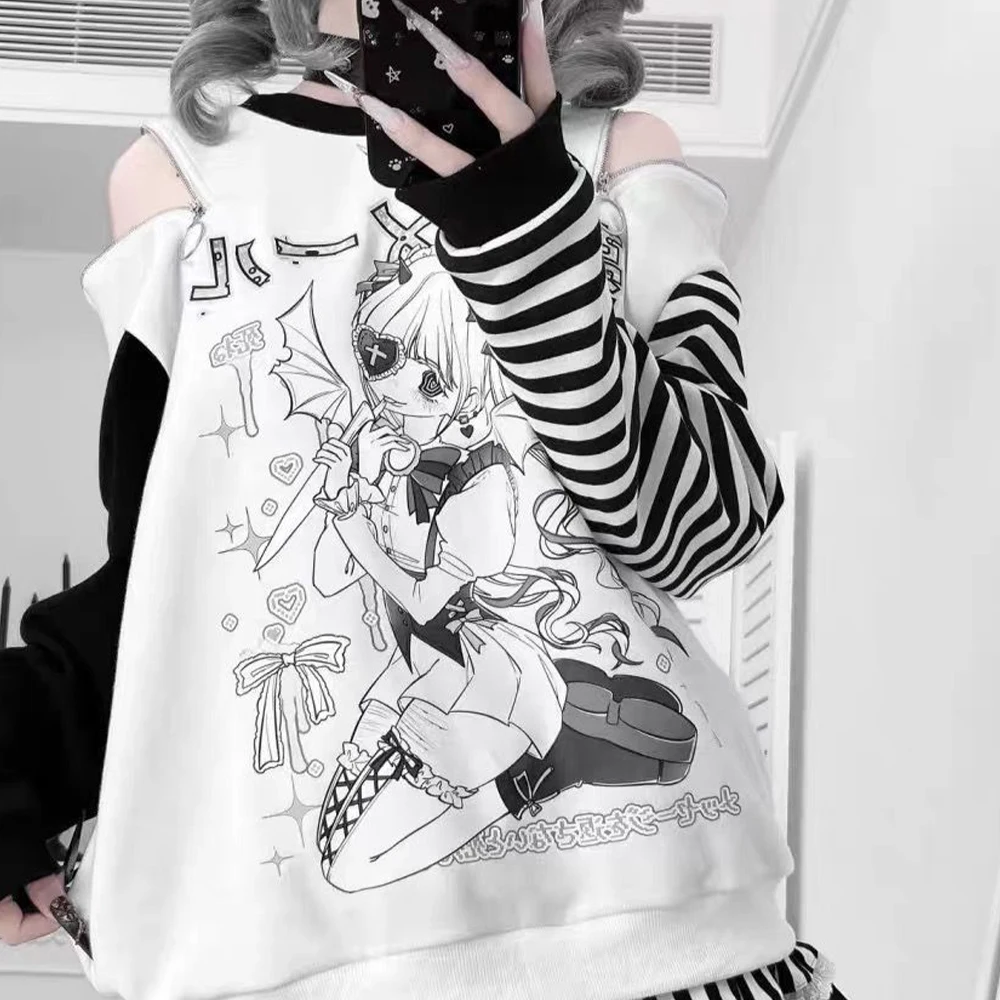 Harajuku Kawaii Sportswear Women's Outerwear Subculture Pullover Long Sleeved T-Shirt Women's Casual Y2K Clothing Korea New Item