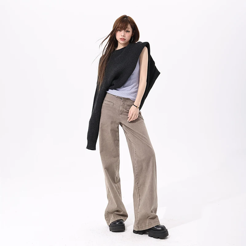 

New product visual bedroom atmosphere straight leg pants for women, low waist casual, college denim street style Y2K