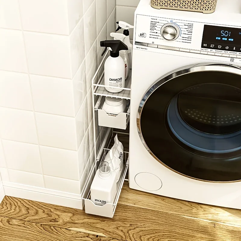 Magnetic Side Rack for Laundry, 1pc - Metal Pull-Out Storage Organizer for Washing Machine