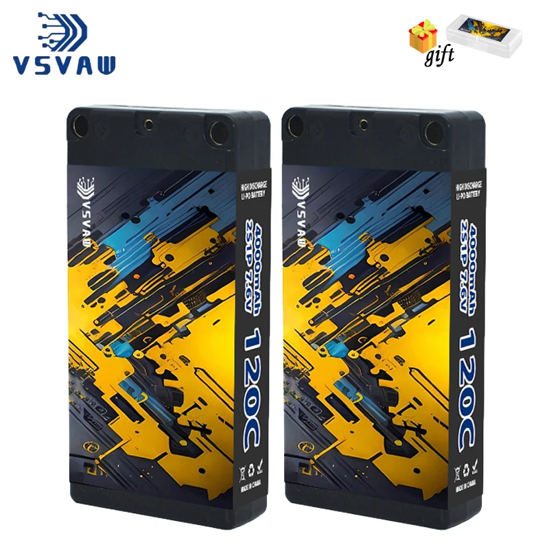 

2Pcs Original VSVAW 2S 7.6V 4000mAh 120C/240C Lipo Battery 1/10 Drift Racing Bigfoot Off road Hard Shell Lithium Battery HV