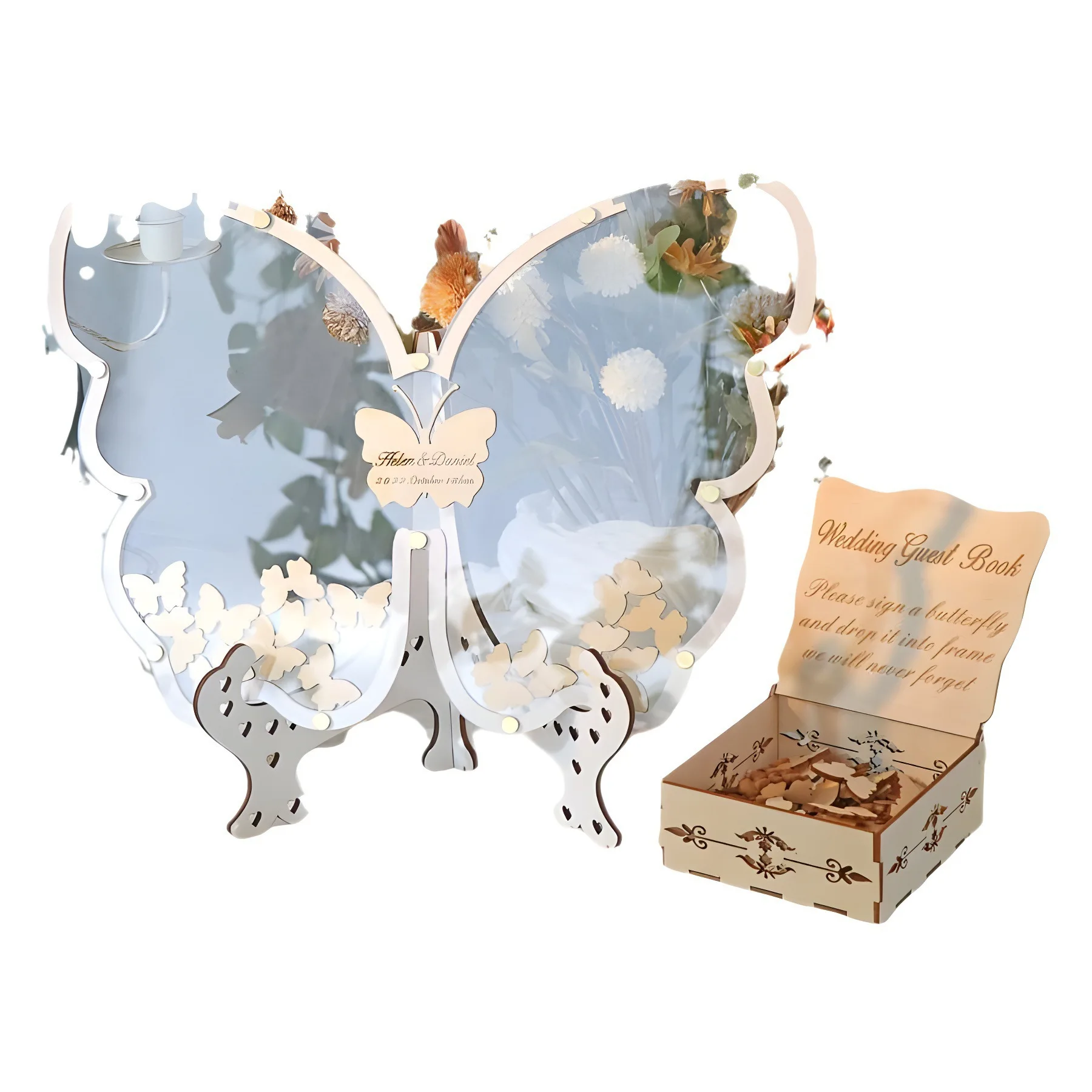 New wooden butterfly platform wedding message book party decorations wooden creative decorations