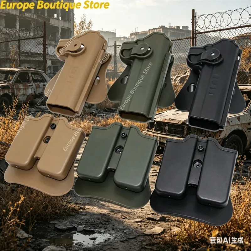 

1911 Style Waist Holster with Magazine Pouch Portable Carry Case Outdoor Model Parts for Collection Cosplay Props