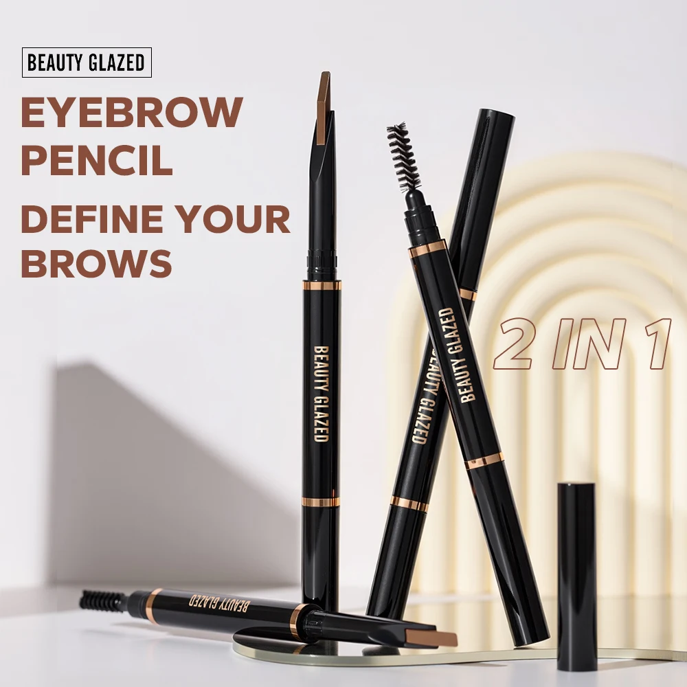 BEAUTY GLAZED Matita per sopracciglia automatica a doppia testa Penna per sopracciglia facile da usare a lunga durata impermeabile