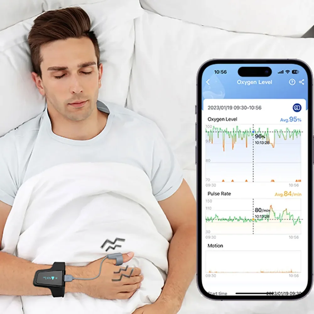 Sleep Oximeter Bluetooth Blood Oxygen Saturation Monitor Sleep Apnea Oxygen Monitoring Vibration Reminder