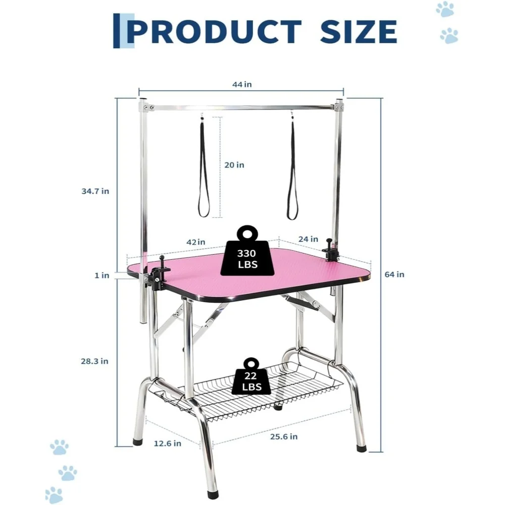 Collapsible Dog Grooming Table with Adjustable Arm & Noose Non Slip Top