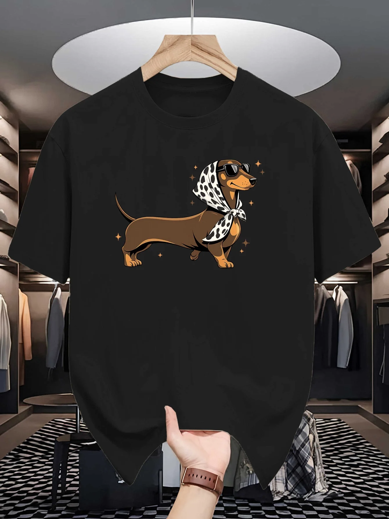 Cool Dachshund Mens Crew Neck T Shirt Sausage Dog Sunglasses Spotted Bandana Pet Cartoon Short Sleeve Casual Street Tops