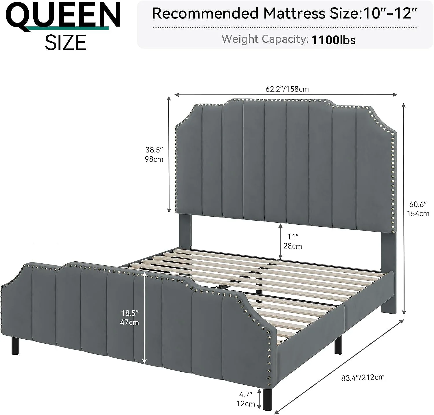 YITAHOME Queen Bed Frame with 61.4
